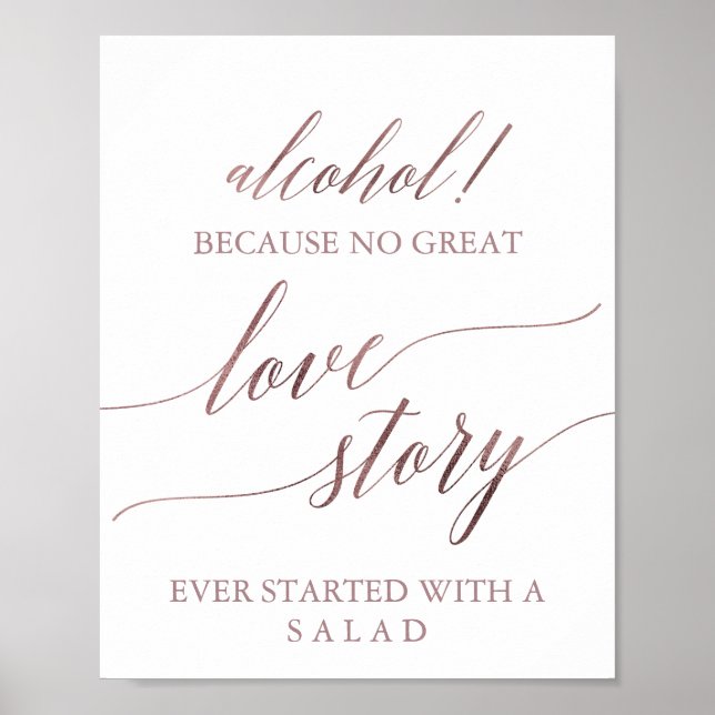 Póster Elegant Rose Gold Calligraphy Alcohol Love Story (Frente)