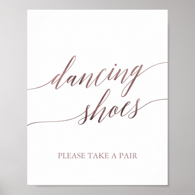 Póster Elegant Rose Gold Calligraphy Dancing Shoes Sign (Frente)