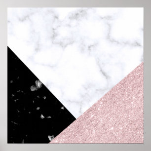 Póster Elegant rose gold glitter white black marble