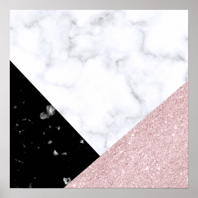 Póster Elegant rose gold glitter white black marble (Frente)