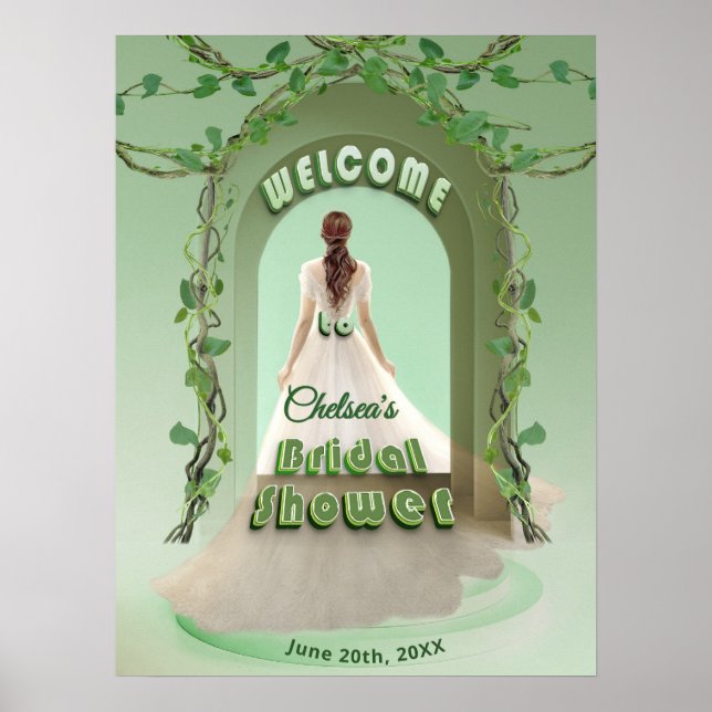 Póster Elegant Sage Greenery Bridal Shower Welcome Sign (Frente)