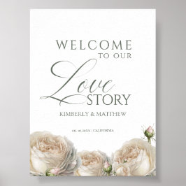 Póster Elegant Sage Greenery Roses Welcome Wedding Sign