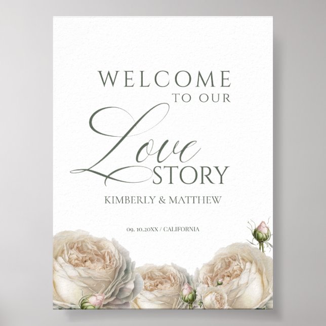 Póster Elegant Sage Greenery Roses Welcome Wedding Sign (Frente)