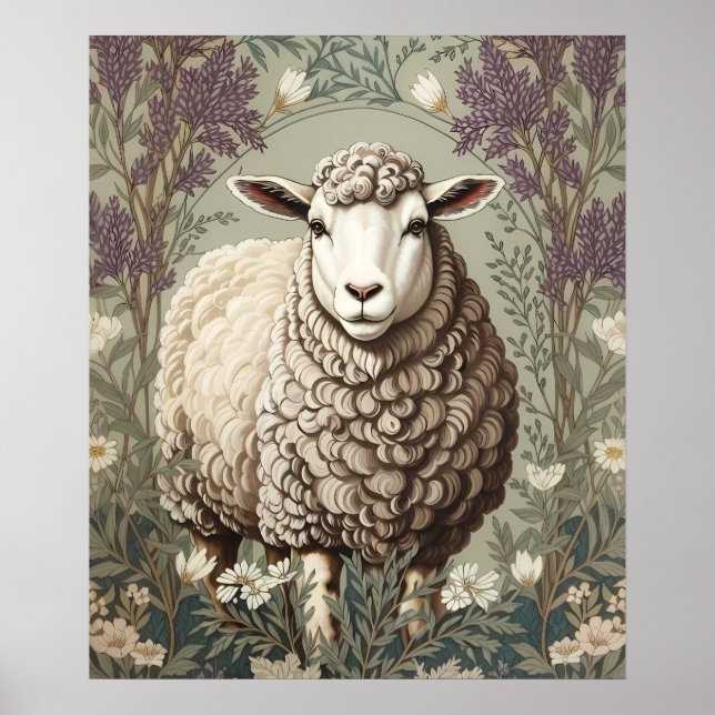 Póster Elegant Sheep Lavender Flower Background (Frente)