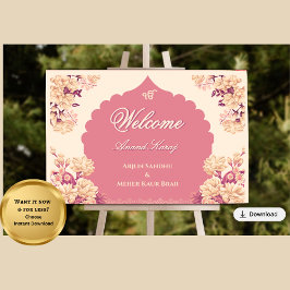 Póster Elegant Sikh Wedding Welcome Sign | Anand Karaj 