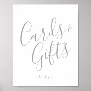 Póster Elegant Silver Calligraphy Cards and Gifts Sign