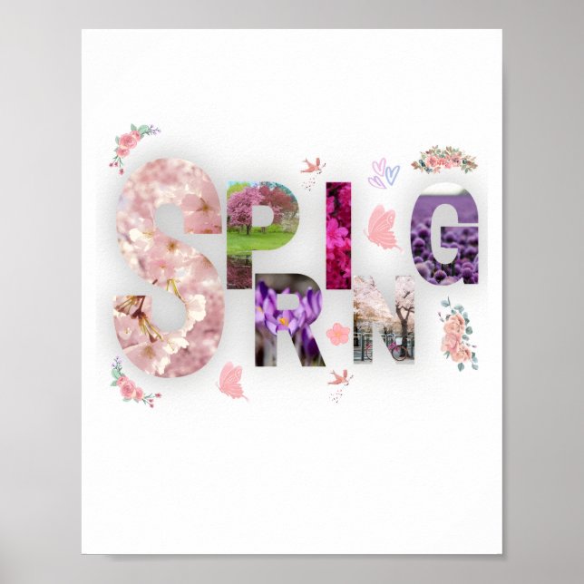 Póster Elegant Spring Blooms Floral Typography Photo Coll (Frente)