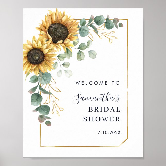 Póster Elegant Sunflower Floral Bridal Shower Welcome (Frente)