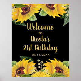 Póster Elegant Sunflowers and Foliage Birthday Party