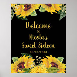 Póster Elegant Sunflowers and Foliage Sweet Sixteen