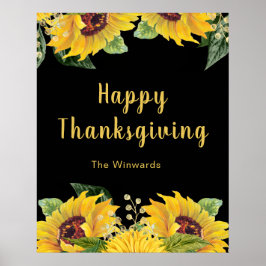 Póster Elegant Sunflowers and Foliage Thanksgiving Party