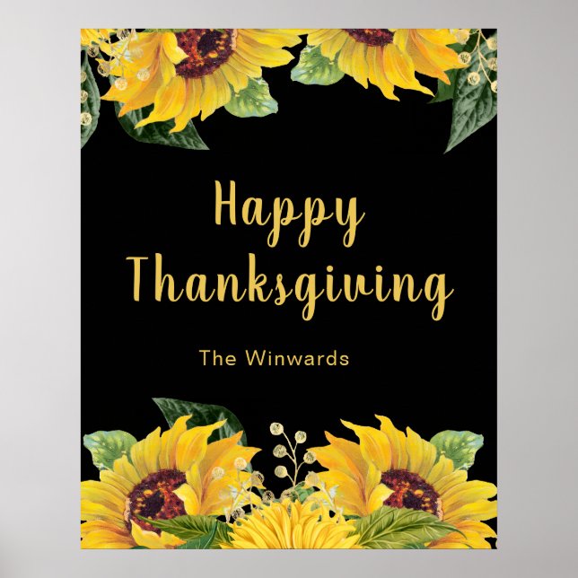 Póster Elegant Sunflowers and Foliage Thanksgiving Party (Frente)