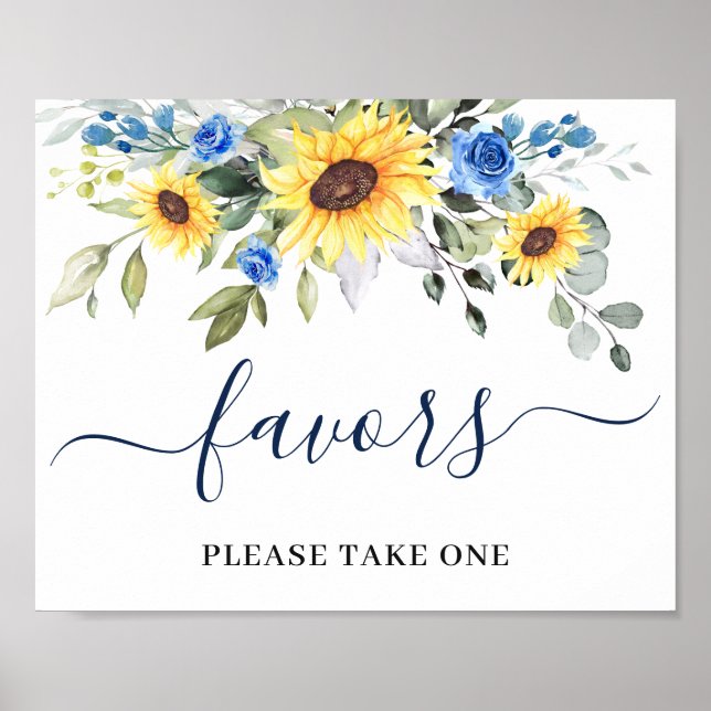 Póster Elegant Sunflowers Eucalyptus Favors Wedding Sign (Frente)