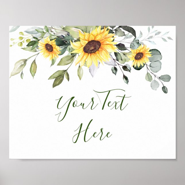 Póster Elegant Sunflowers Eucalyptus Wedding Custom Sign (Frente)