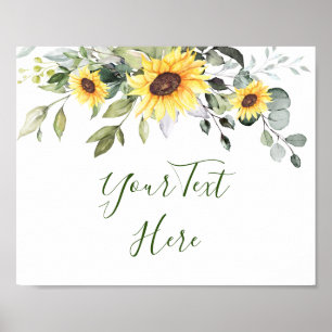 Póster Elegant Sunflowers Eucalyptus Wedding Custom Sign
