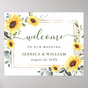 Póster Elegant Sunflowers Eucalyptus Wedding Welcome Sign
