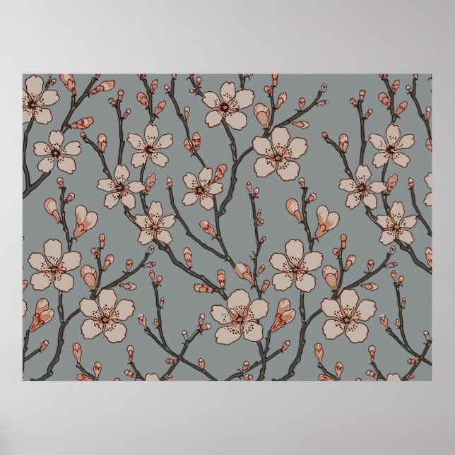 Póster Elegant Sweet Pink Flower Blossom Cherry Pattern (Frente)