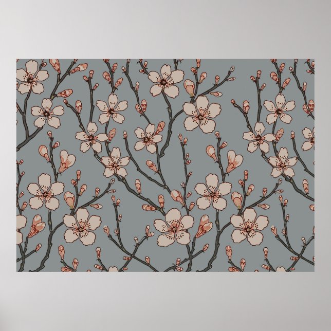Póster Elegant Sweet Pink Flower Blossom Cherry Pattern (Frente)
