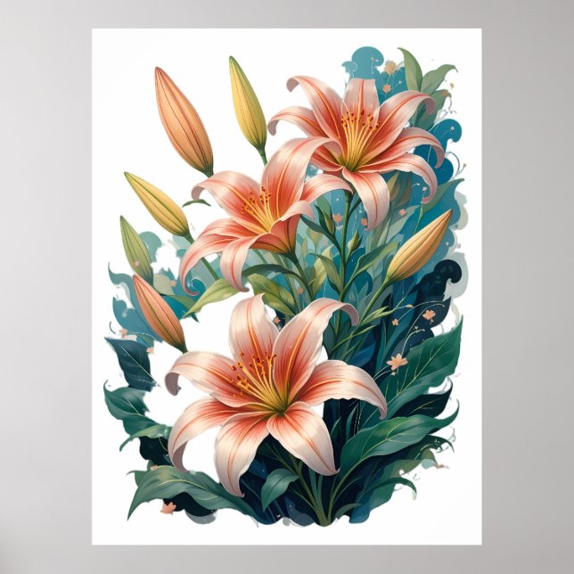 Póster Elegant Tiger Lilies Floral Arrangement Illustrati (Frente)