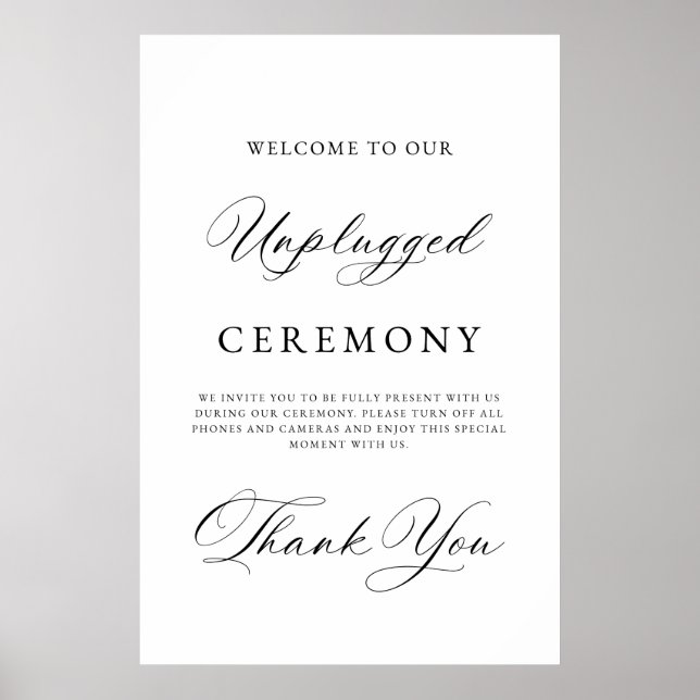 Póster Elegant Unplugged Wedding Ceremony Sign | Modern  (Frente)