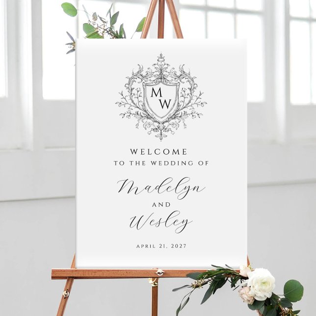 Póster Elegant Vintage Monogram Crest Wedding Welcome (Subido por el creador)