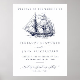 Póster Elegant Vintage Nautical Ship Destination Wedding