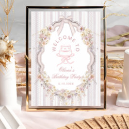 Póster Elegant Vintage Wildflower Bow Birthday Welcome