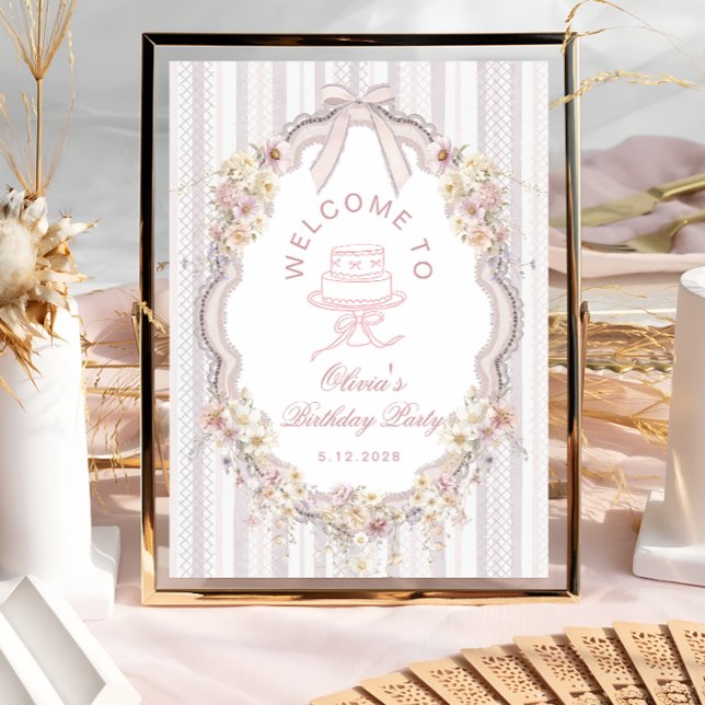 Póster Elegant Vintage Wildflower Bow Birthday Welcome (Subido por el creador)
