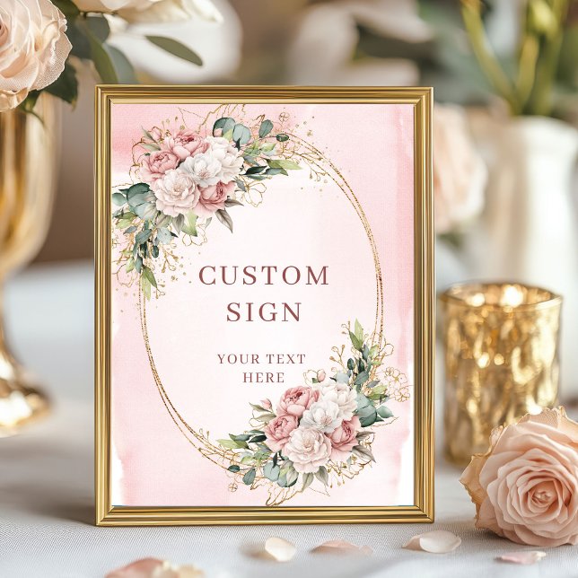 Póster Elegant Watercolor Dusty Pink Flowers Custom Sign (Elegant Watercolor Dusty Pink Flowers Custom Sign)