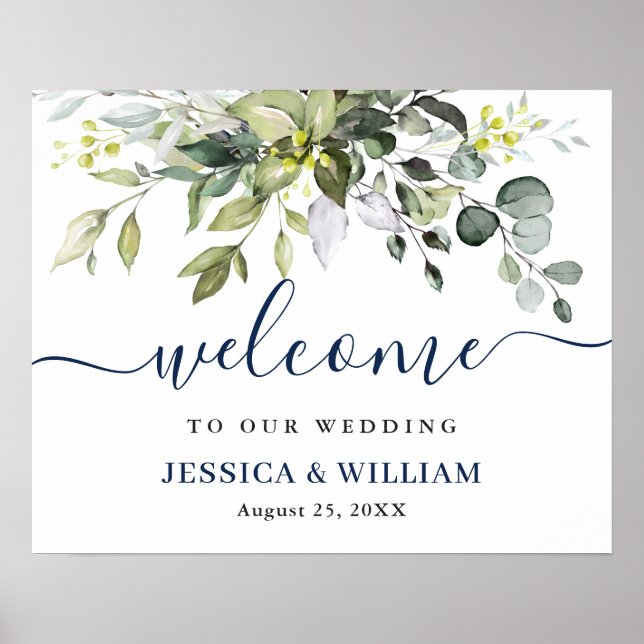 Póster Elegant Watercolor Eucalyptus Wedding Welcome Sign (Frente)