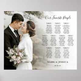 Póster Elegant Wedding 10 table Seating Chart with Photo