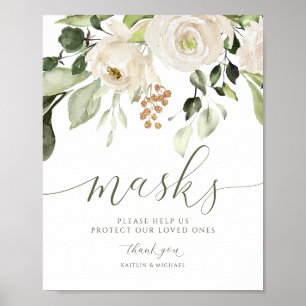 Póster Elegant Wedding Masks Sign Greenery Foliage