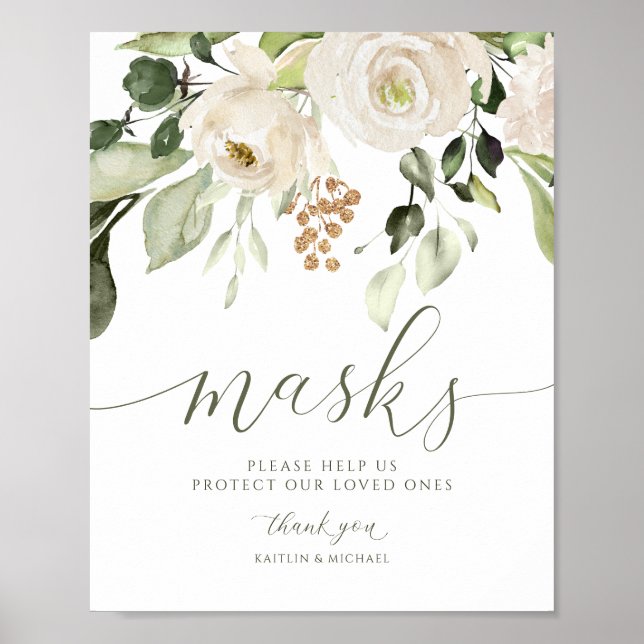Póster Elegant Wedding Masks Sign Greenery Foliage (Frente)