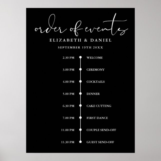 Póster Elegant Wedding Order Of Events Timeline Sign (Frente)