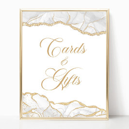 Póster Elegant White Gold Agate Cards & Gifts Sign