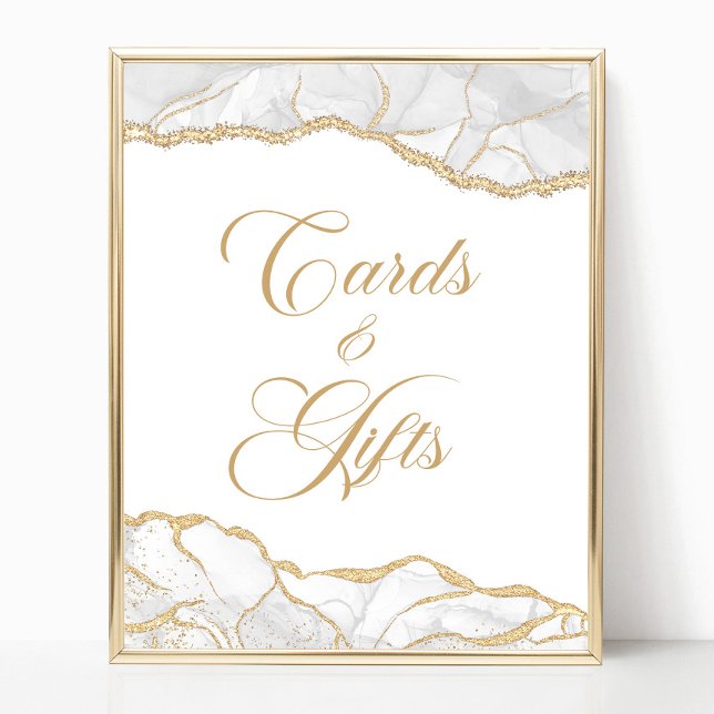 Póster Elegant White Gold Agate Cards & Gifts Sign (Subido por el creador)