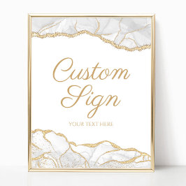 Póster Elegant White Gold Agate Custom Text Sign