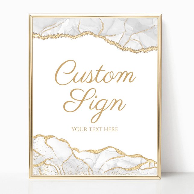 Póster Elegant White Gold Agate Custom Text Sign (Subido por el creador)
