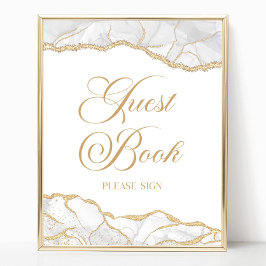 Póster Elegant White Gold Agate Guest Book Sign