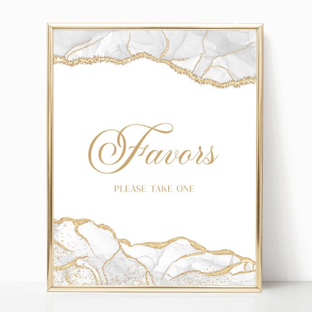 Póster Elegant White Gold Agate Party Favors Sign (Subido por el creador)