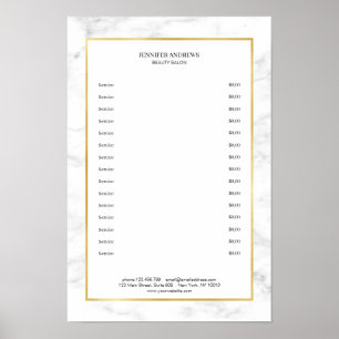Póster Elegant White Marble Gold Pricelist Poster