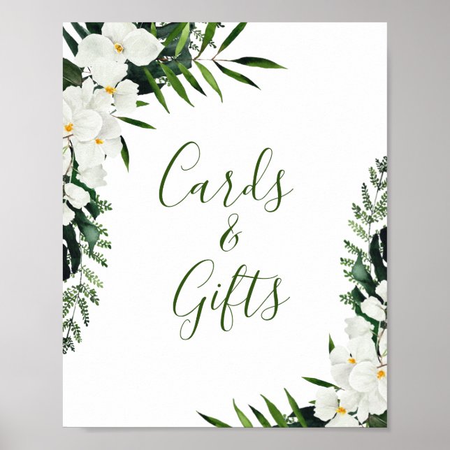 Póster Elegant White Orchid  Cards and Gifts Wedding Sign (Frente)