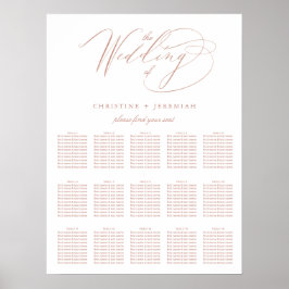 Póster Elegant White Rose Gold Script Wedding Seating