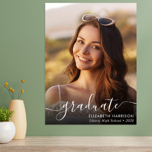 Póster Elegant White Script Photo Overlay Graduate