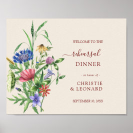 Póster Elegant Wild Flowers Rehearsal Diner Welcome