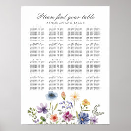 Póster Elegant Wildflowers Spring Wedding Seating Chart