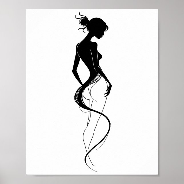 Póster Elegant Woman Silhouette Abstract Line Art Black  (Frente)