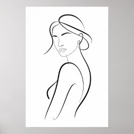 Póster Elegant Woman with Hat Minimalist Line Art