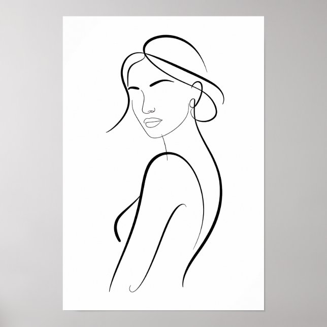 Póster Elegant Woman with Hat Minimalist Line Art (Frente)