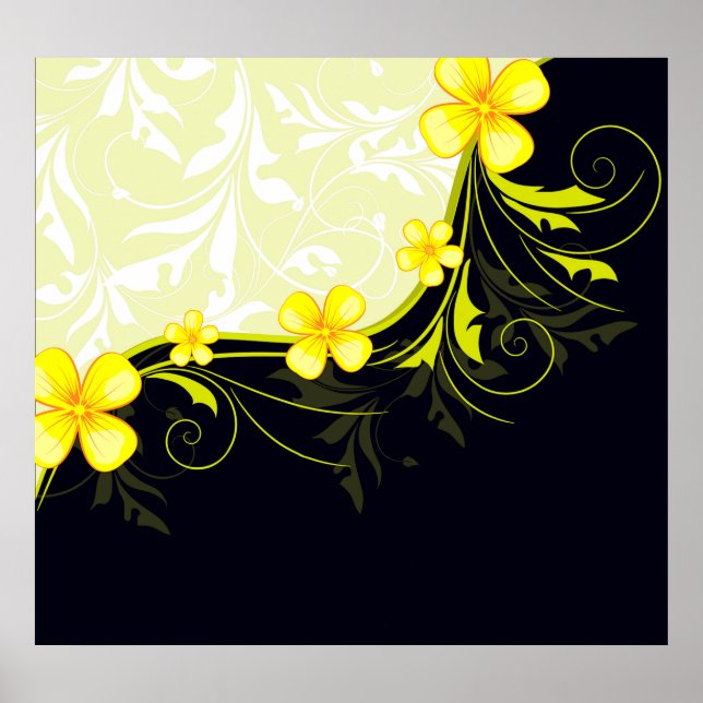 Póster Elegant Yellow Floral Damask (Frente)